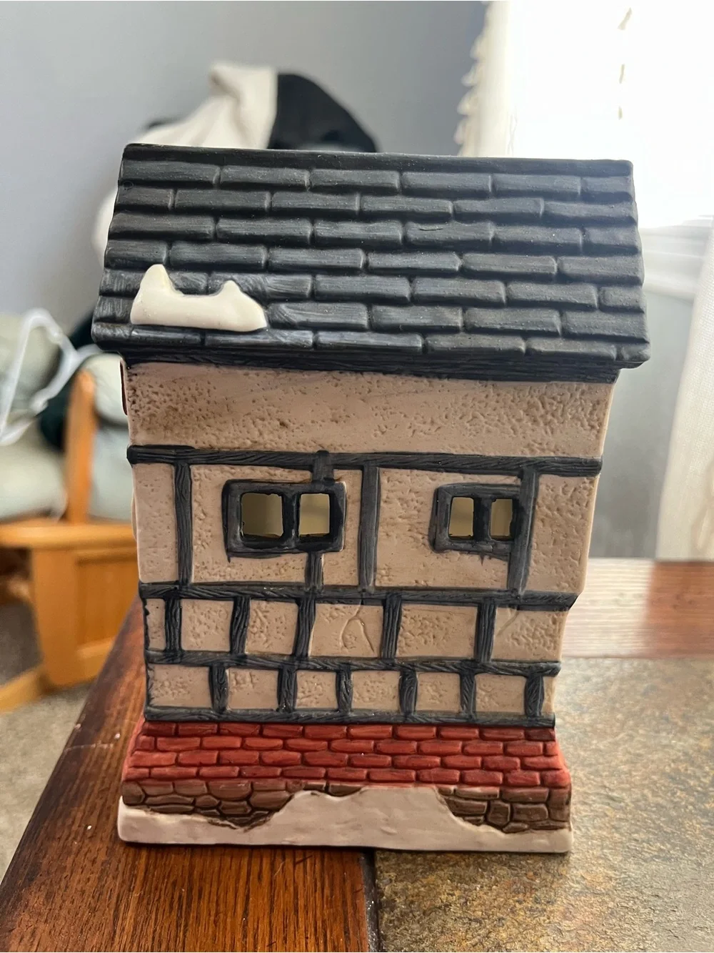 Department 56 Tudor-Style Village House in Cream, Black, Red, Brown
